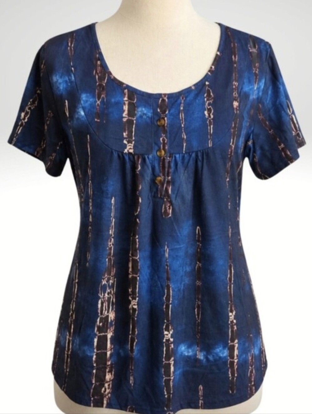 Boho Blue Tie Dye Striped Tunic Top Blouse Plus Size 3XL